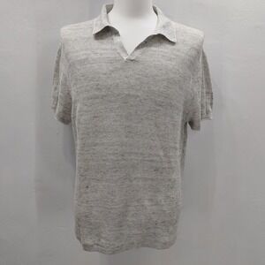 Bonobos Knit Polo Shirt Men's Grey 100% Linen Quiet Luxury Johnny Collar Medium